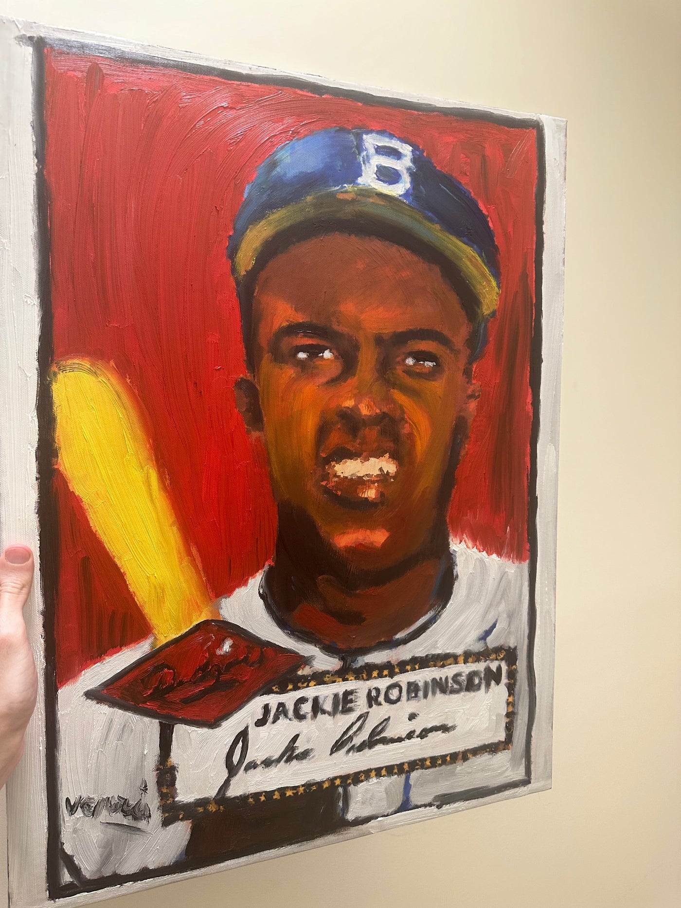 Jackie Robinson Brooklyn Dodgers Baseball card Painting Art