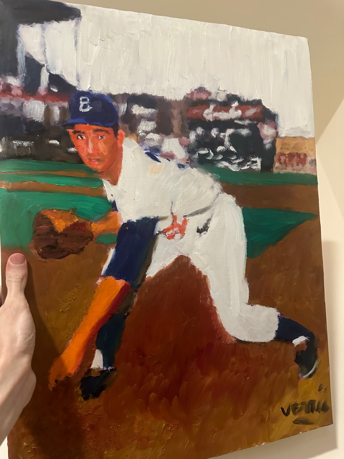 Sandy Koufax Ebbets field painting 18x24 Baseball art