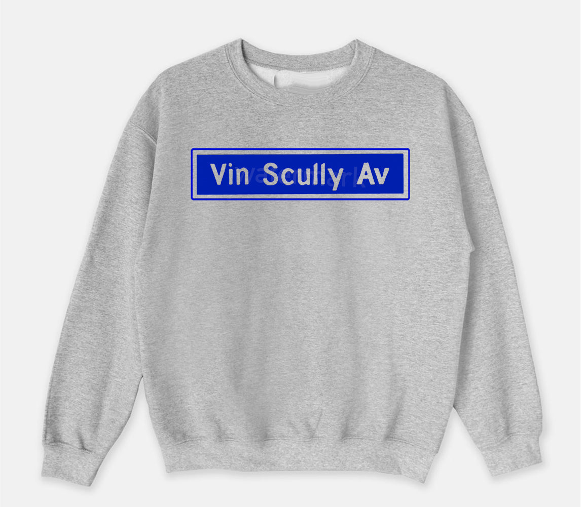 Vin Scully Avenue Sweatshirt. Vin scully avenue is in Los Angeles California, as Dodger Stadium is located on the site as well.